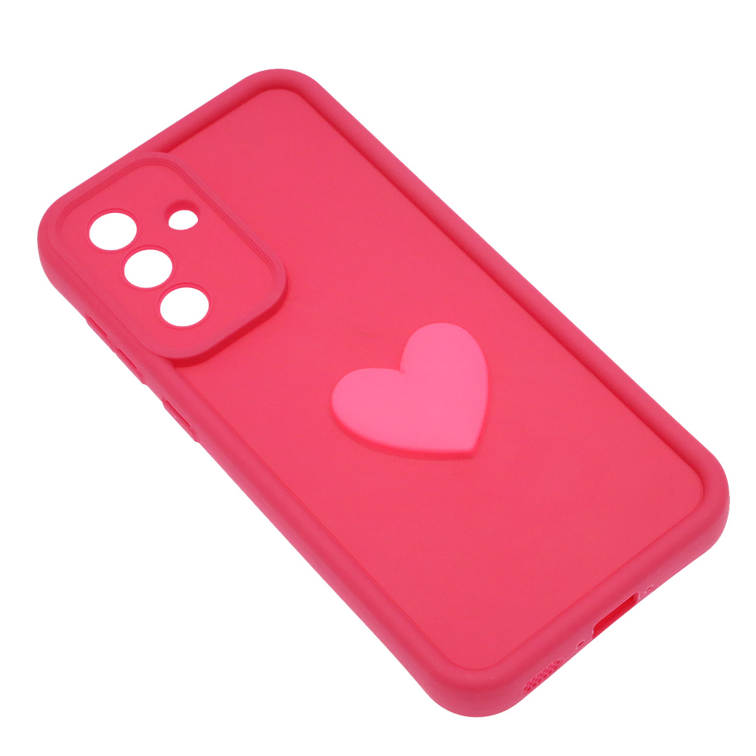 Чехол накладка для SAMSUNG Galaxy A36, силикон, 3D сердце, защита камеры, бортики, цвет розовый