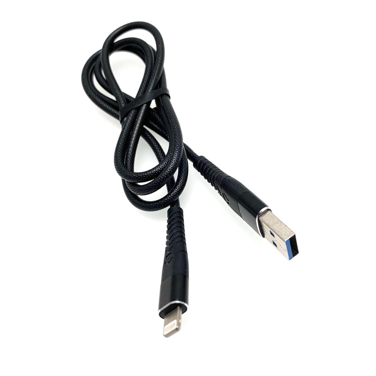 USB Дата-кабель "R18" APPLE Lightning 8-pin силиконовый эластичный, морозоустойчивый, 1 метр чёрного цвета, синие контакты.