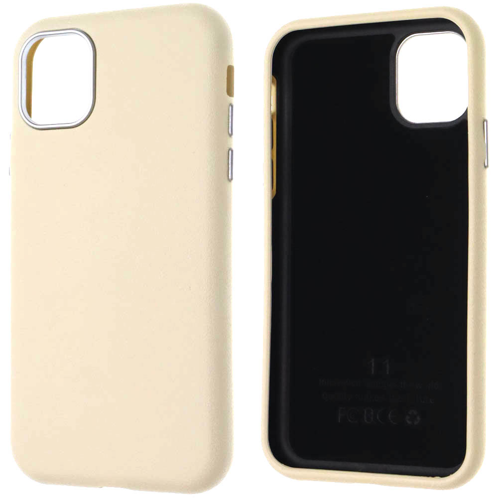Чехол накладка для APPLE iPhone 11 (6.1"), силикон, пластик, текстура кожи, бархат, цвет молочный