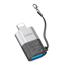 OTG переходник, адаптер EARLDOM ET-OT74 с Lightning 8 pin (папа) на USB 3.0 (мама), цвет черно серебристый