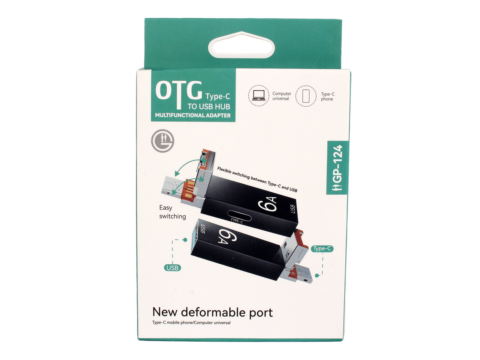 Адаптер переходник OTG GP-124, USB-Type-C 6A, быстрая зарядка (Quick Charge/PD), цвет черный
