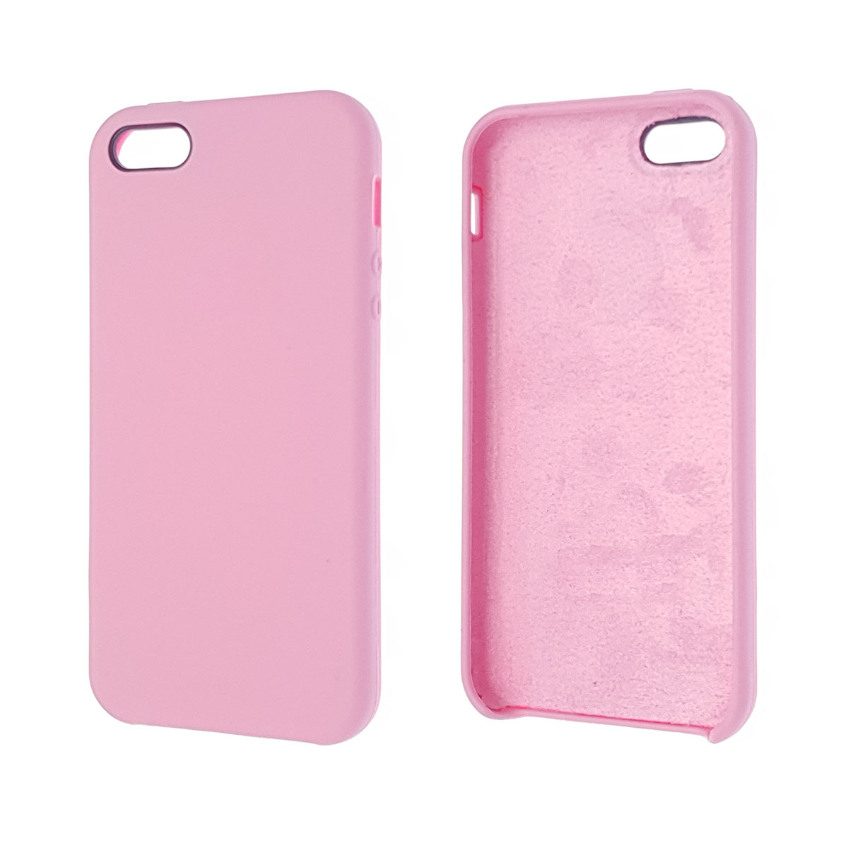 Чехол накладка Silicon Case для APPLE iPhone 5, 5S, SE, силикон, бархат, цвет светло розовый