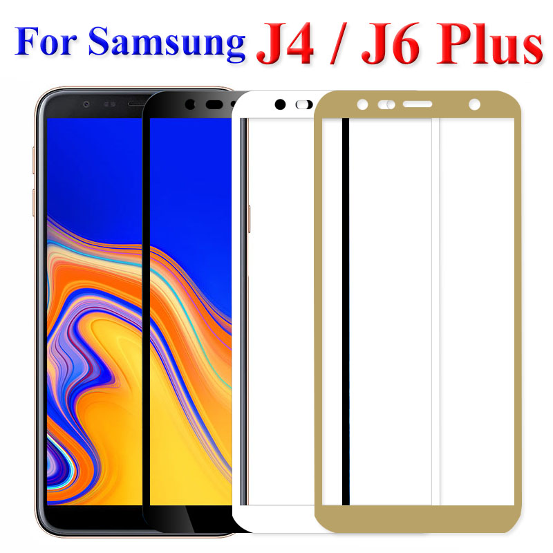 Защитное стекло "SC" 5D FULL GLUE для SAMSUNG Galaxy J6 Plus (SM-J610), цвет канта золотистый.