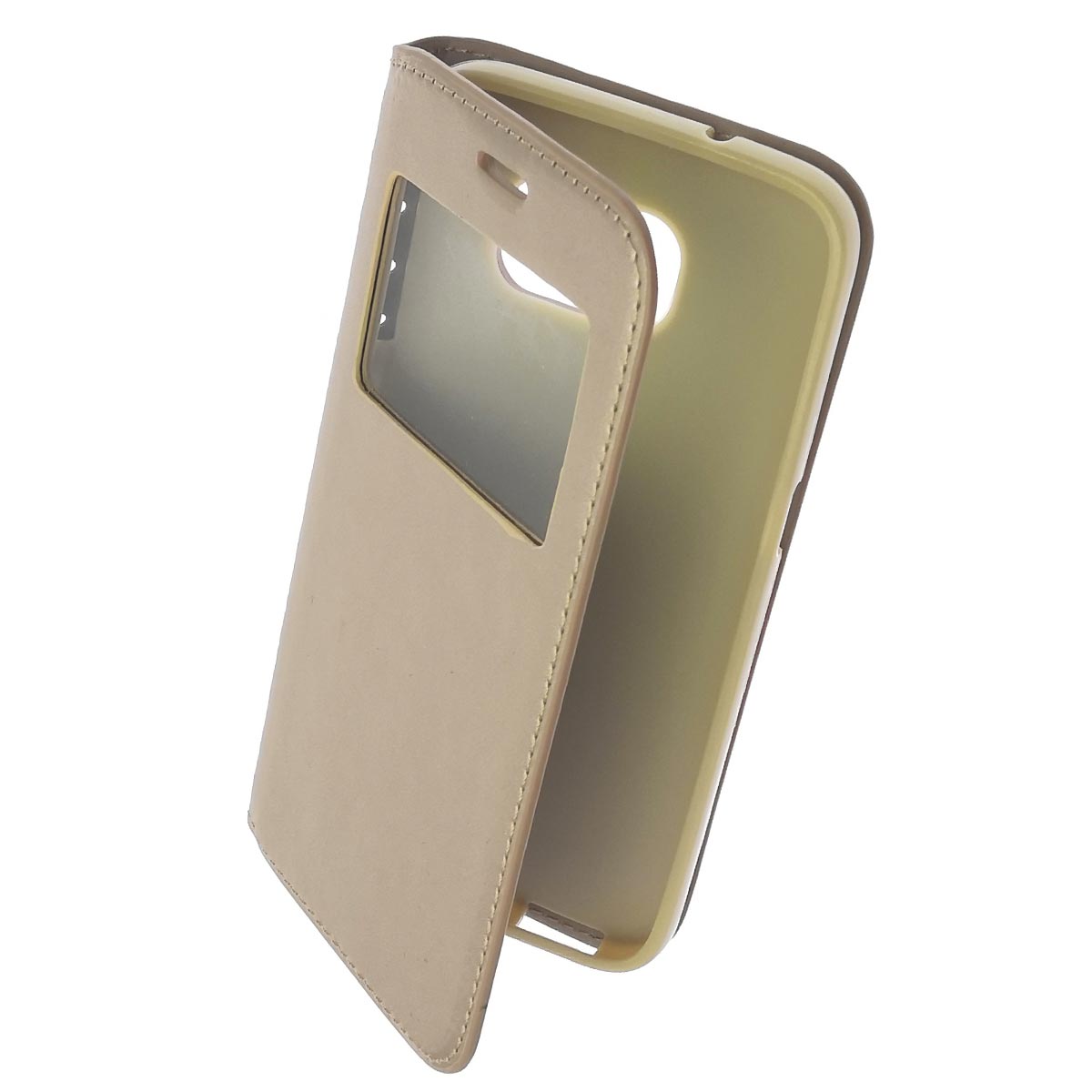 Чехол книжка для SAMSUNG Galaxy S7 (SM-G930), экокожа, с окошком, цвет золотистый
