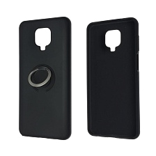 Чехол накладка RING для XIAOMI Redmi Note 9 Pro, Redmi Note 9S, силикон, кольцо держатель, цвет черный
