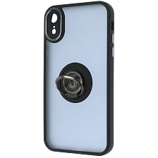 Чехол накладка KING для APPLE iPhone XR, силикон, пластик, кольцо держатель, защита камеры, цвет окантовки черный