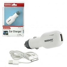 Автомобильное зарядное устройство Besdata BE-C33 с USB кабелем для Apple iPhone 4/4S 30 pin.