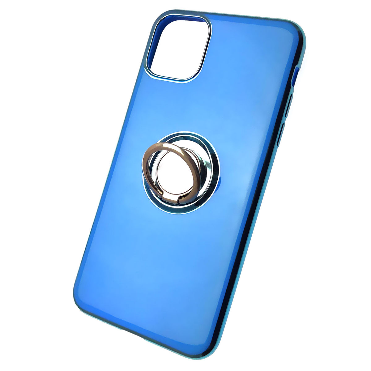 Чехол накладка для APPLE iPhone 11 Pro MAX, силикон, глянец, с лого, с кольцом, цвет синий.