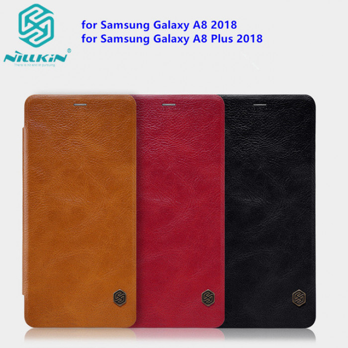 QIN чехол-книга Nillkin SAMSUNG Galaxy A8-plus 2018/A7 2018/A730 /кожа/ черный.