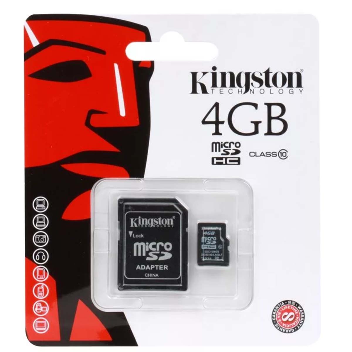Карта памяти MRM Kingston MicroSDHC 4GB Class 10 + SD адаптер, цвет черный