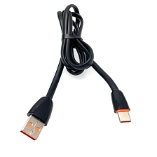 USB Дата-кабель "G01" Type-C USB 3.0 силиконовый эластичный, морозоустойчивый, длина 1 метр, плоский чёрного цвета, оранжевые контакты.