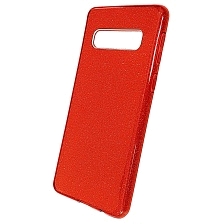 Чехол накладка Shine для SAMSUNG Galaxy S10 (SM-G973), силикон, блестки, цвет красный.