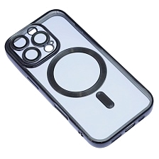 Чехол накладка FASHION CASE для APPLE iPhone 16 Pro, с поддержкой MagSafe, силикон, защита камеры, прозрачный, цвет окантовки черный