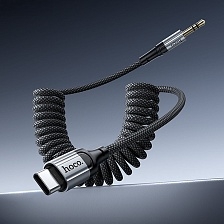 Аудио кабель, переходник HOCO UPA33B AUX (Jack 3.5 мм) на USB-C Type-C, растягивается до 1.5 метра, цвет черный