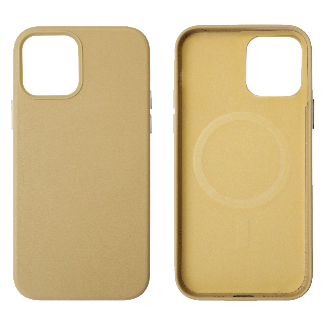 Чехол накладка Leather Case с поддержкой MagSafe для APPLE iPhone 12 Pro, силикон, бархат, экокожа, цвет желто бежевый