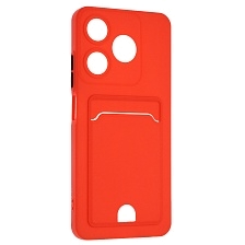 Чехол накладка BUTTON для TECNO Spark 10, TECNO Spark 10C, защита камеры, силикон, отдел для карт, цвет красный
