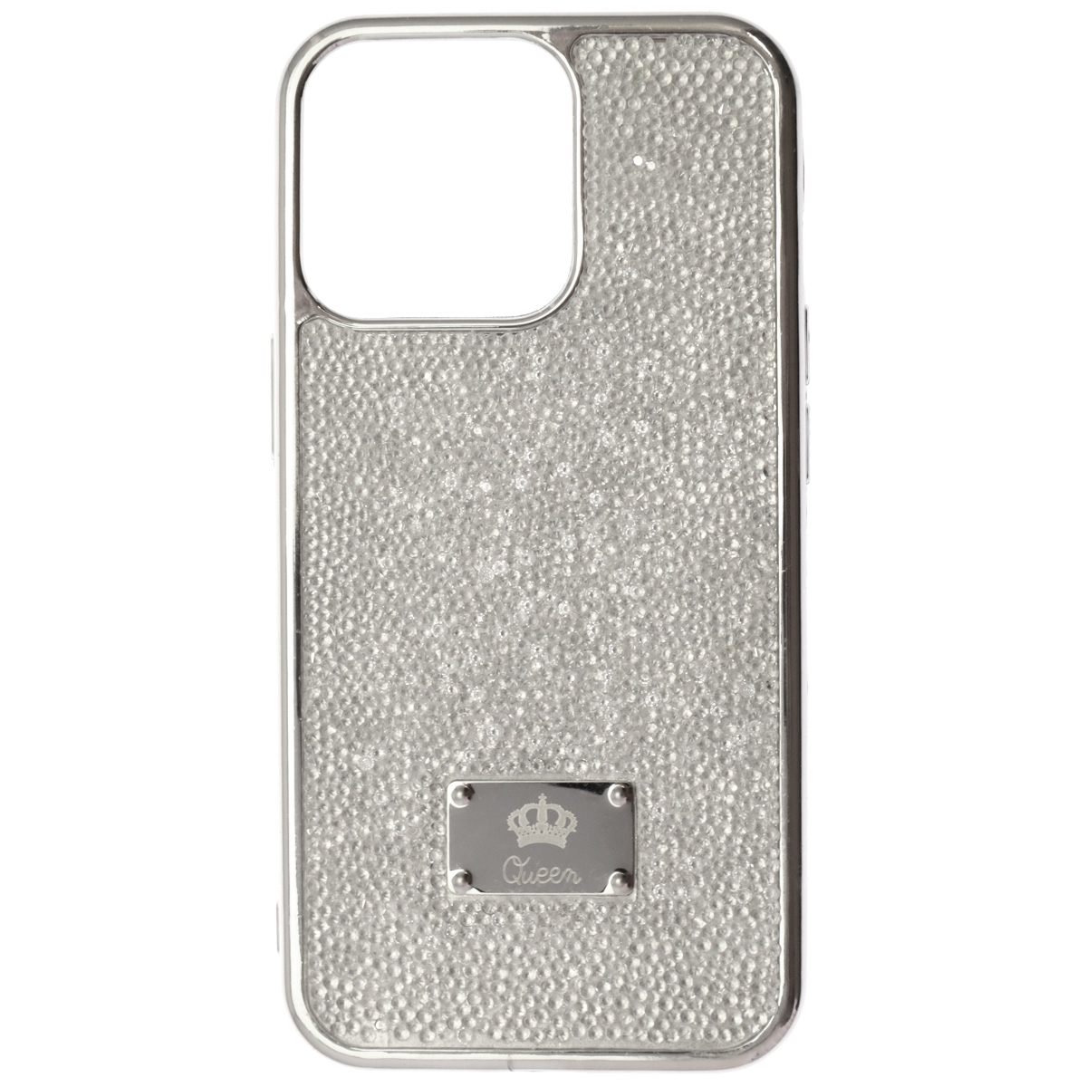 Чехол накладка Queen для APPLE iPhone 13 Pro (6.1"), силикон, стразы, цвет бело серебристый Чехол накладка Queen для APPLE iPhone 13 Pro (6.1"), силикон, стразы, цвет бело серебристый