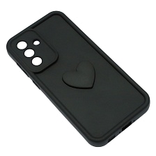 Чехол накладка для SAMSUNG Galaxy A36, силикон, 3D сердце, защита камеры, бортики, цвет черный