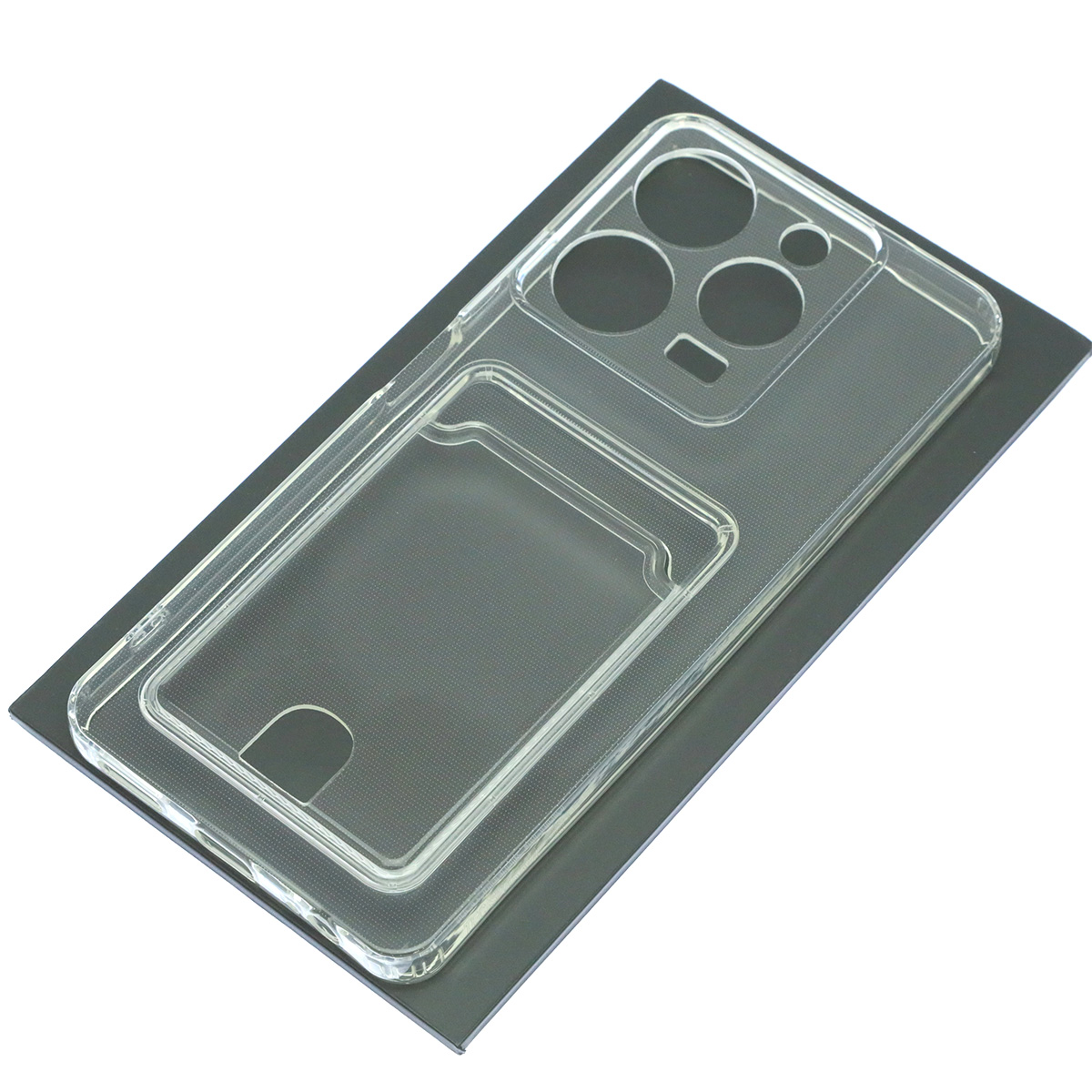 Чехол накладка CARD CASE для TECNO Spark 10 Pro, защита камеры, силикон, отдел для карт, цвет прозрачный