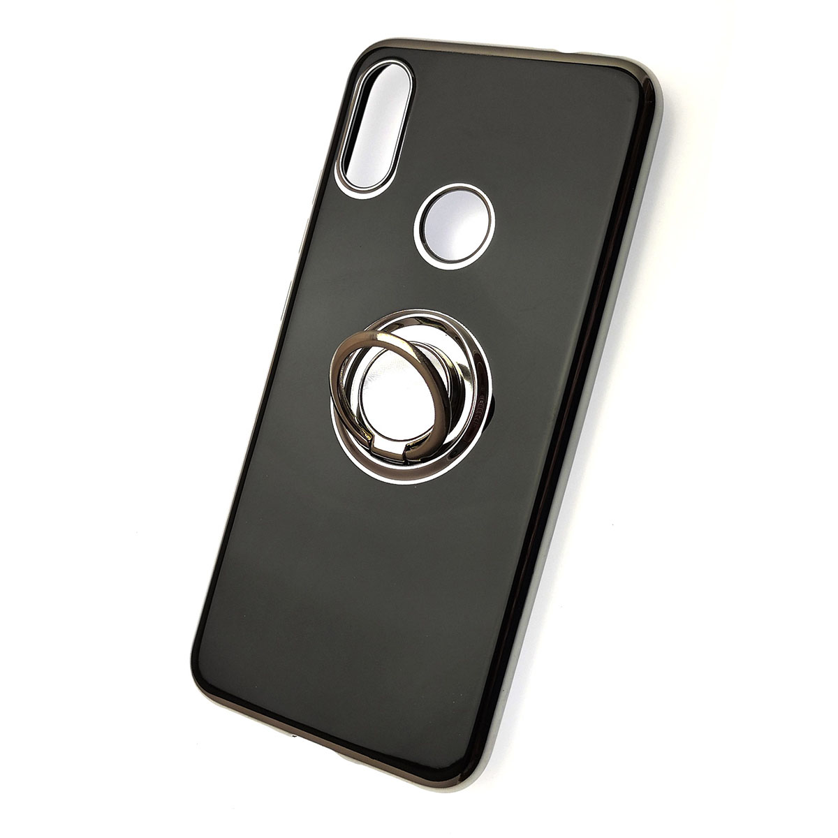 Чехол накладка для XIAOMI Redmi Note 7, Note 7 Pro, силикон, кольцо держатель, цвет черный.