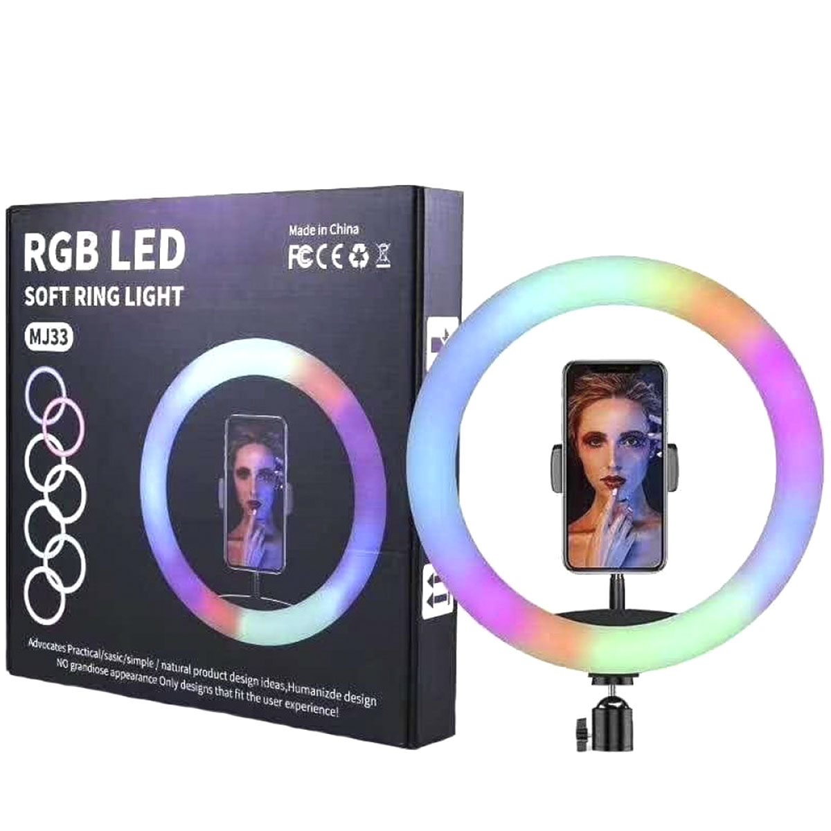Цветная RGB кольцевая светодиодная лампа MJ33 - 33 см, со штативом 1.9 м