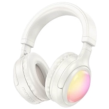 Гарнитура (наушники с микрофоном) беспроводная, полноразмерная, HOCO W48, RGB подсветка, цвет белый (распродажа -30%)