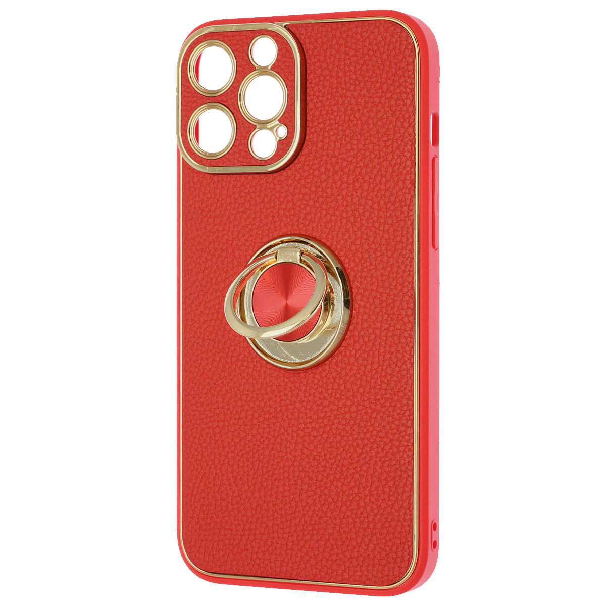 Чехол накладка для APPLE iPhone 13 Pro Max (6.7"), силикон, пластик, экокожа, металл, кольцо держатель, защита камеры, цвет красный