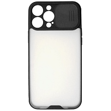 Чехол накладка LIFE TIME для APPLE iPhone 13 Pro Max (6.7), силикон, пластик, матовый, со шторкой для защиты задней камеры, цвет окантовки черный