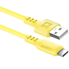 Дата кабель Defender F207 USB Type-C, силикон, длина 1 метр, цвет желтый Дата кабель Defender F207 USB Type-C, силикон, длина 1 метр, цвет желтый