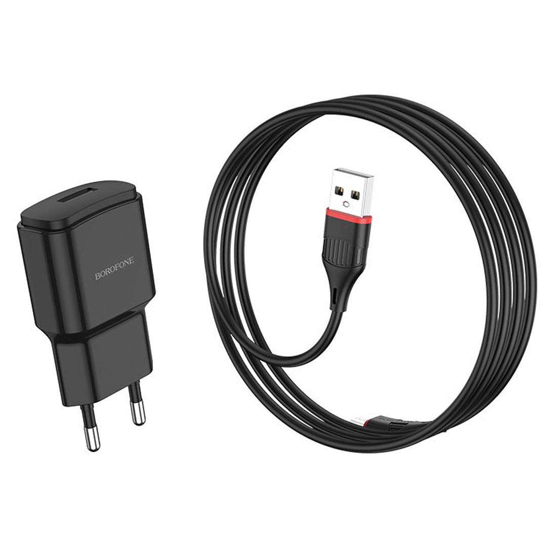 СЗУ (Сетевое зарядное устройство) BOROFONE BA48A Orion с кабелем  Micro USB, 2.1A, 1 USB, длина 1 метр, цвет черный