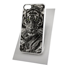 Чехол накладка для APPLE iPhone 7, 8, силикон, рисунок ЧБ Тигр с зелеными глазами.