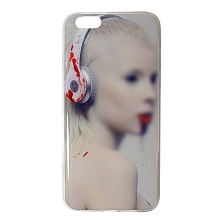 Чехол накладка для APPLE iPhone 6, 6G, 6S, силикон, рисунок Йоланди Фиссер в наушниках.
