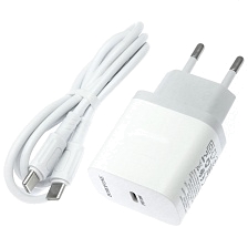 СЗУ (Сетевое зарядное устройство) BOROFONE BA99A Breeze с кабелем USB Type C на USB Type C, PD20W, 1 USB Type C, длина 1 метр, цвет белый