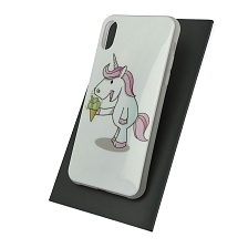 Чехол накладка для APPLE iPhone X, силикон, рисунок Единорожек и мороженое.