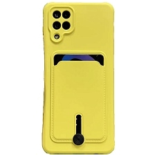 Чехол накладка для SAMSUNG Galaxy A12 (SM-A125), M12 (SM-M127F), силикон, защита камеры, отдел для карт, цвет желтый
