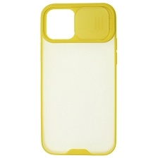 Чехол накладка LIFE TIME для APPLE iPhone 12, iPhone 12 Pro (6.1"), силикон, пластик, матовый, со шторкой для защиты задней камеры, цвет окантовки желтый