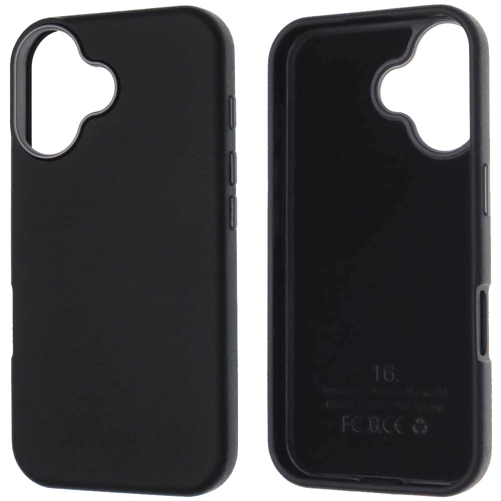 Чехол накладка для APPLE iPhone 16 (6.1"), силикон, пластик, текстура кожи, бархат, цвет черный