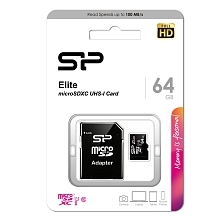 Карта памяти MicroSDXC 64GB SILICON POWER Elite UHS-I Class 10, 100 Мб/с, с адаптером