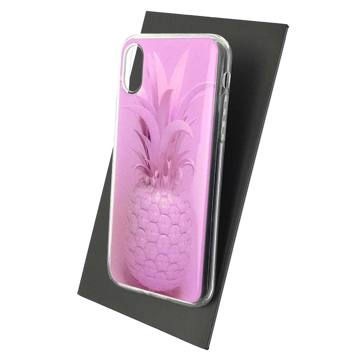 Чехол накладка для APPLE iPhone X, iPhone XS, силикон, блестки, глянцевый, рисунок Фиолетовый Ананас