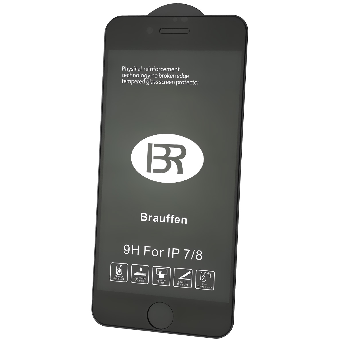 Защитное стекло 9H BRAUFFEN для APPLE iPhone 7, iPhone 8, цвет окантовки черный