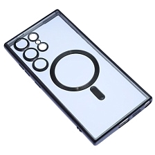 Чехол накладка FASHION CASE для SAMSUNG Galaxy S24 Ultra, с поддержкой MagSafe, силикон, защита камеры, прозрачный, цвет окантовки черный