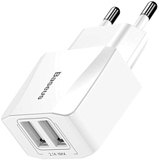 Сетевое зарядное устройство Baseus Mini Dual-U Charger 2.1 A,  цвет белый.