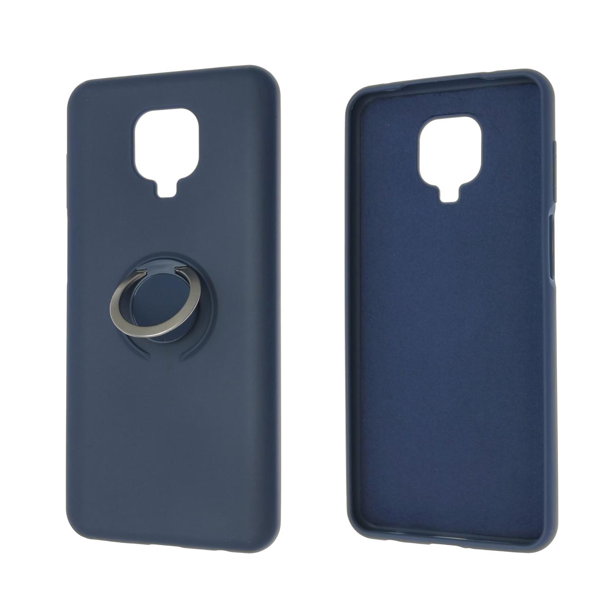 Чехол накладка RING для XIAOMI Redmi Note 9 Pro, Redmi Note 9S, силикон, кольцо держатель, цвет темно синий