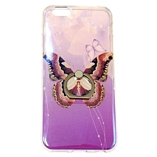 Чехол накладка для APPLE iPhone 6, iPhone 6S, силикон, кольцо держатель, рисунок бабочка