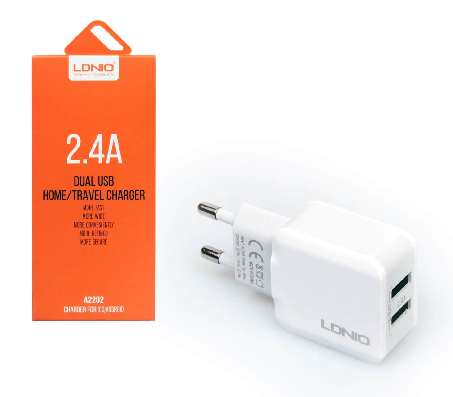 СЗУ "LDNIO" 2 USB выхода 2,4А A2202 (белая/коробка).