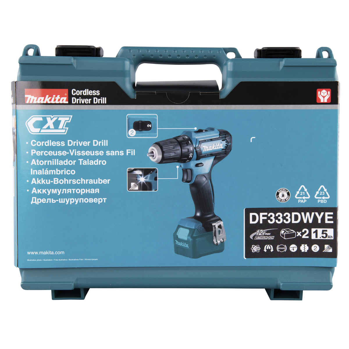 Аккумуляторная дрель шуруповерт MAKITA DF333DWYE, 12V, 2 аккумулятора, кейс