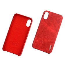 Чехол накладка для APPLE iPhone X, XS, силикон, имитация кожи, цвет красный.