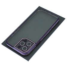 Чехол накладка для APPLE iPhone 13 Pro Max, силикон, защита камеры, стразы, цвет окантовки фиолетовый