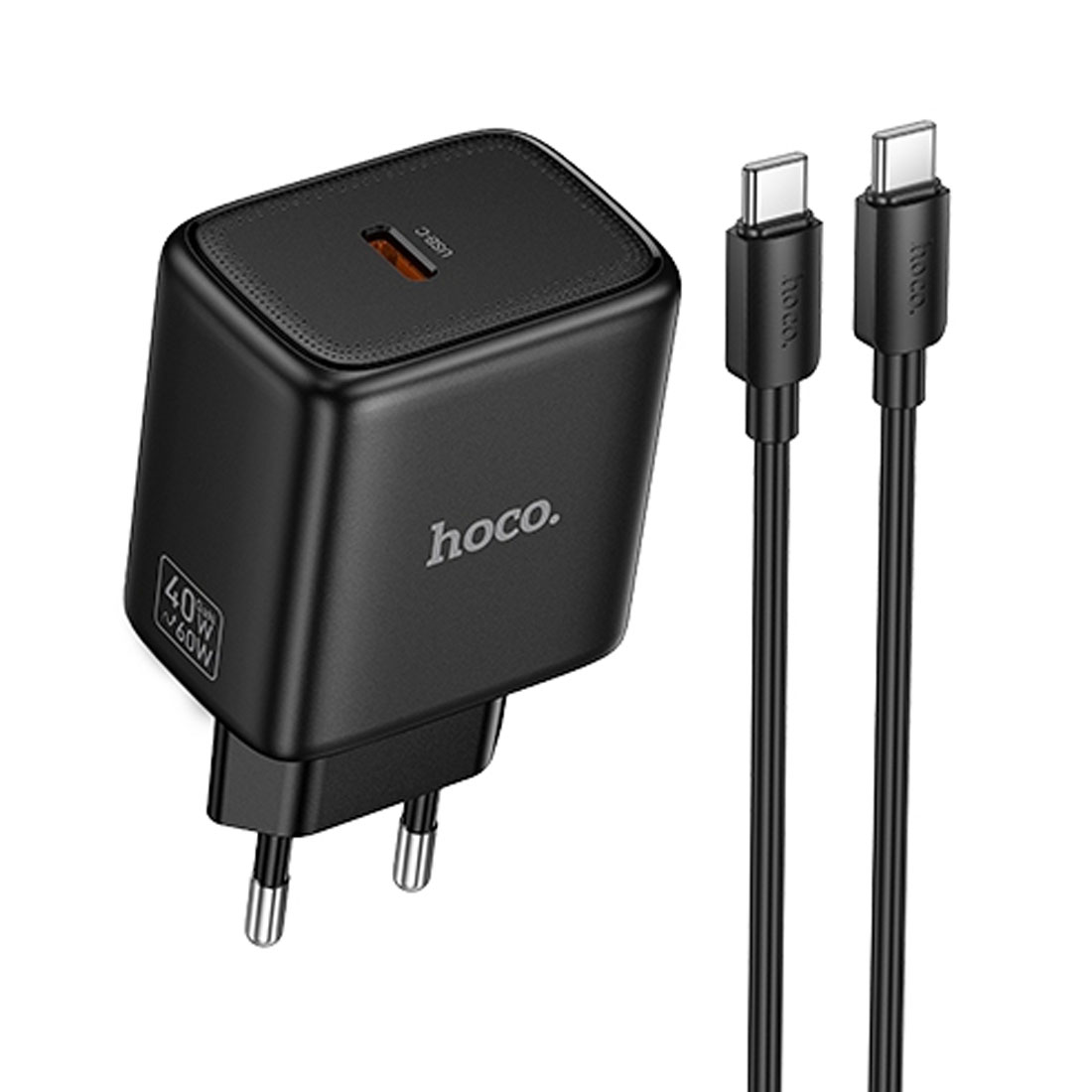 СЗУ (Сетевое зарядное устройство) HOCO N83 Profit GaN с кабелем USB Type C на USB Type C, PD40W, QC3.0, длина 1 метр, цвет черный
