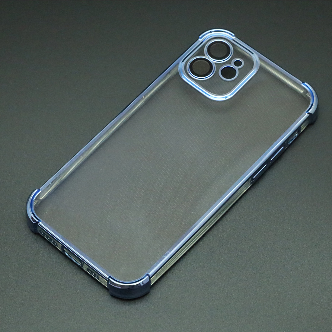 Чехол накладка для APPLE iPhone 12, силикон, защита камеры, цвет окантовки синий Чехол накладка для APPLE iPhone 12, силикон, защита камеры, цвет окантовки синий